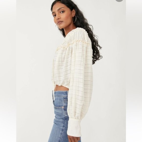 Free People Hailey Blouse Size Small Oversized Textured - Picture 2 of 11